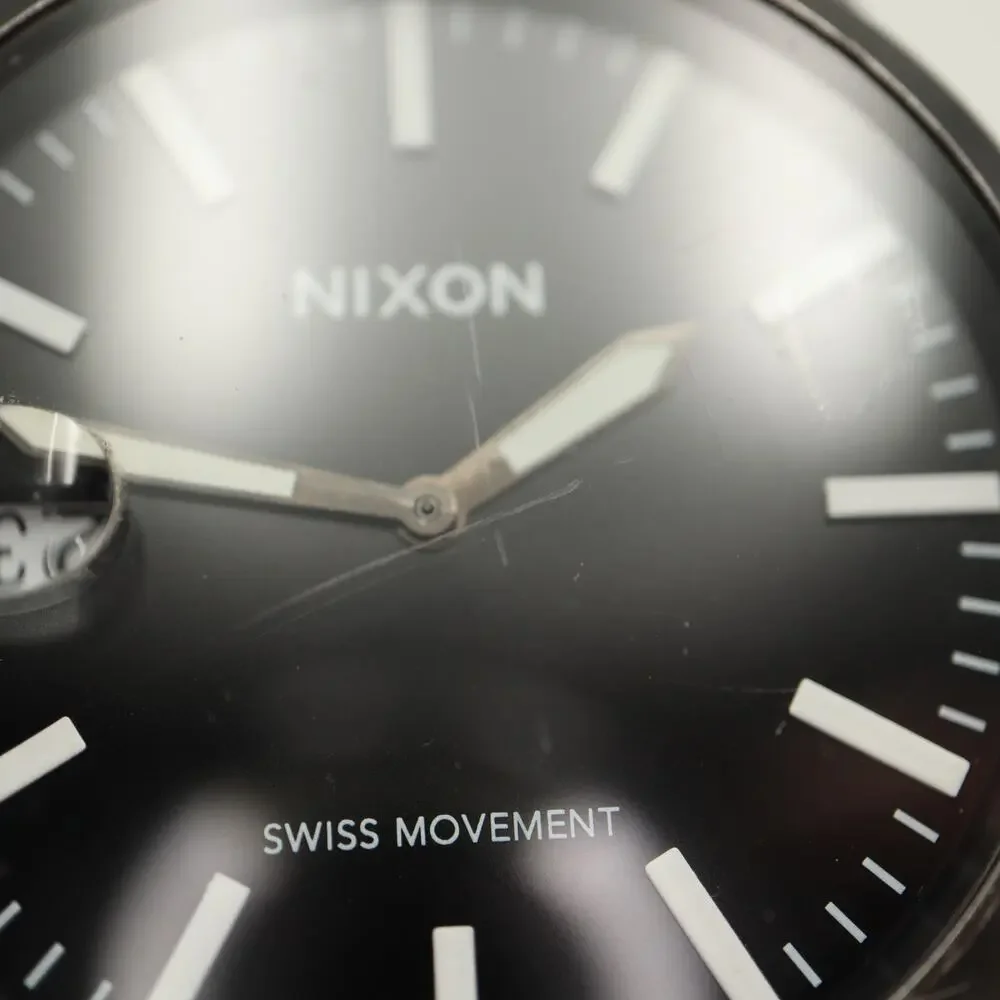 Nixon The Magnified Black White 48mm Swiss Lefty Watch UPSIDEDOWN DATE Working